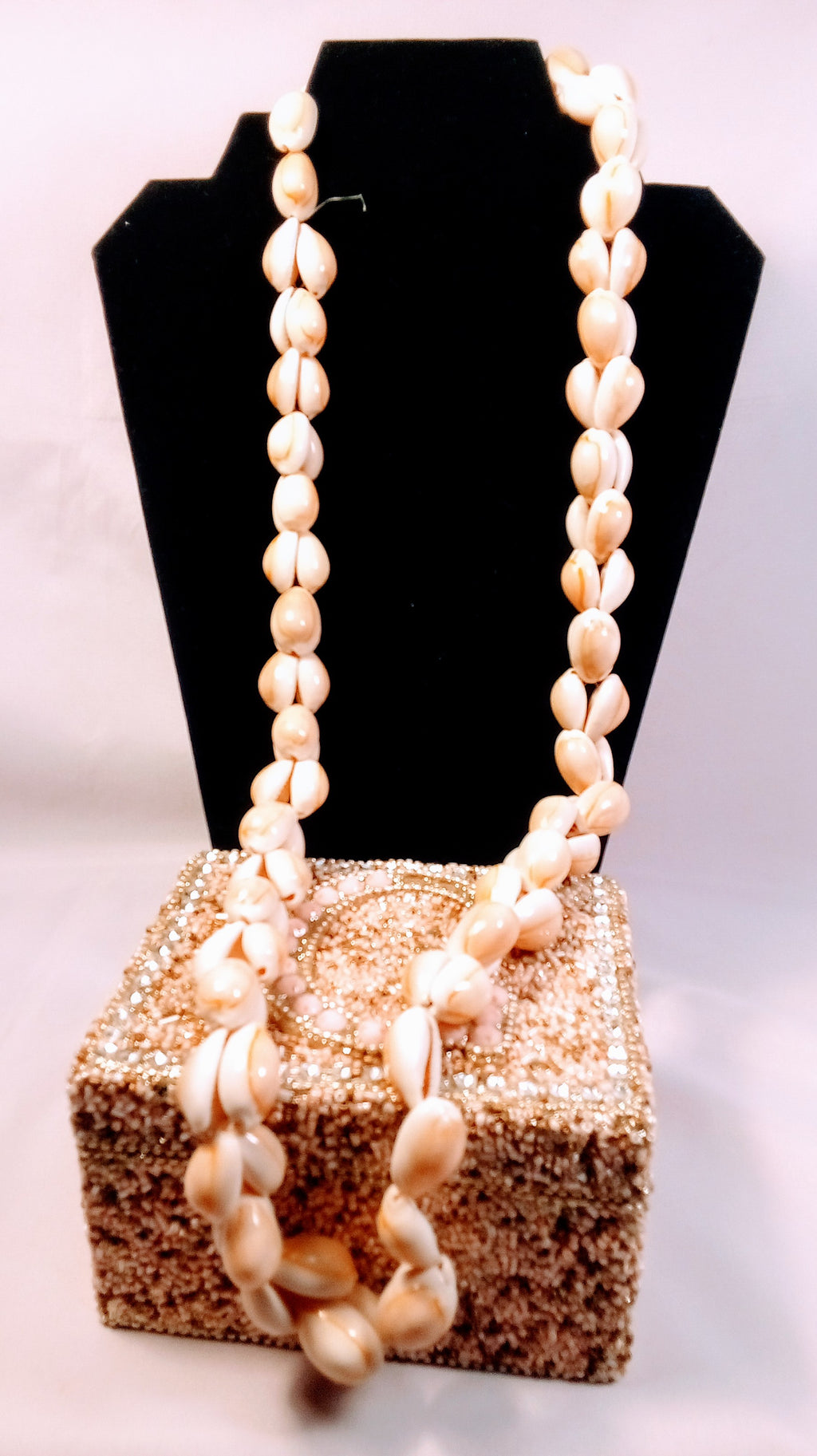 Christmas Gift Set of 2: Hawaiian Shell Double Beads Necklace Beachy Gift AND Sparkle Jewelry Box Elegant Keepsake