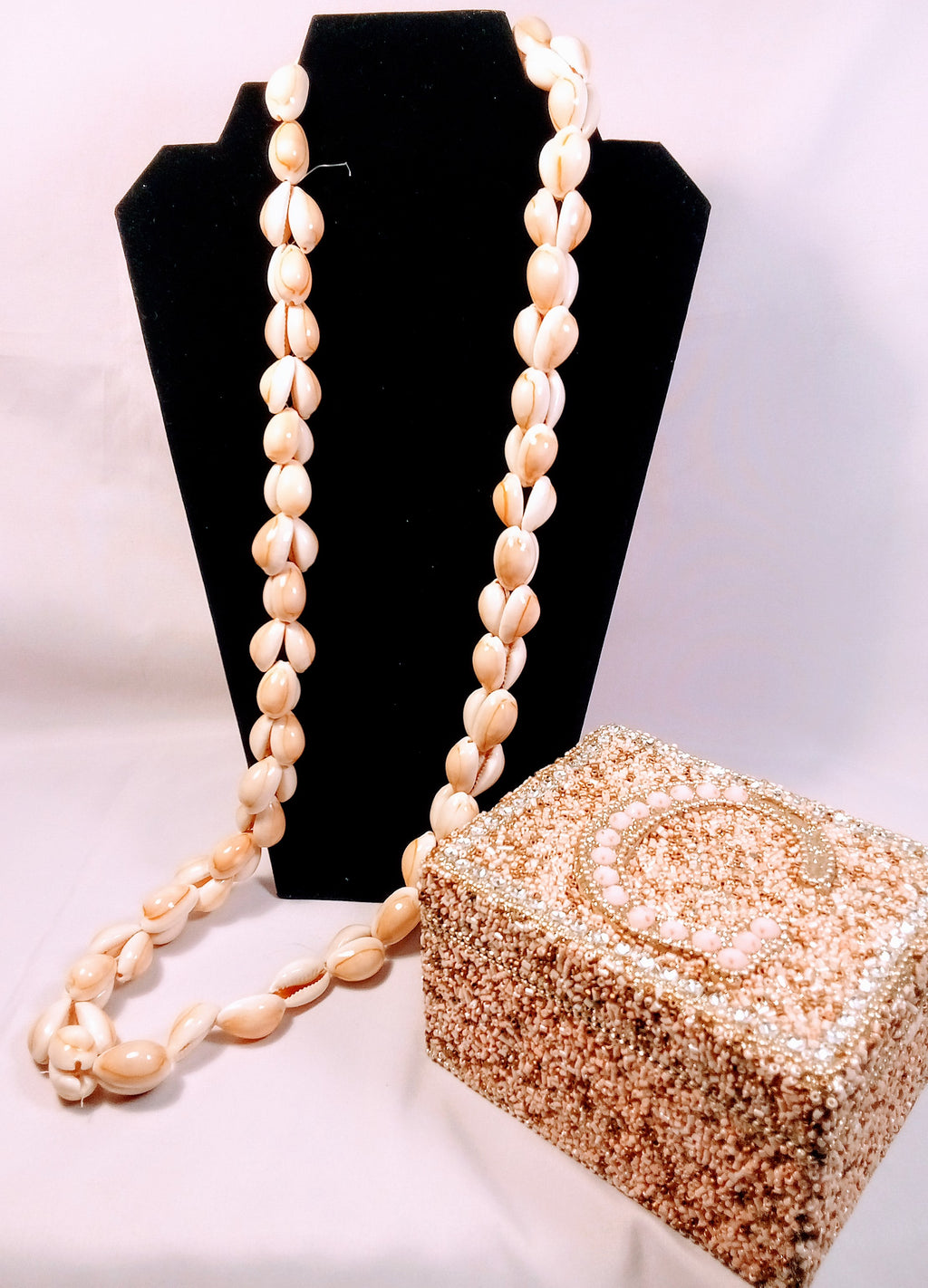 Christmas Gift Set of 2: Hawaiian Shell Double Beads Necklace Beachy Gift AND Sparkle Jewelry Box Elegant Keepsake