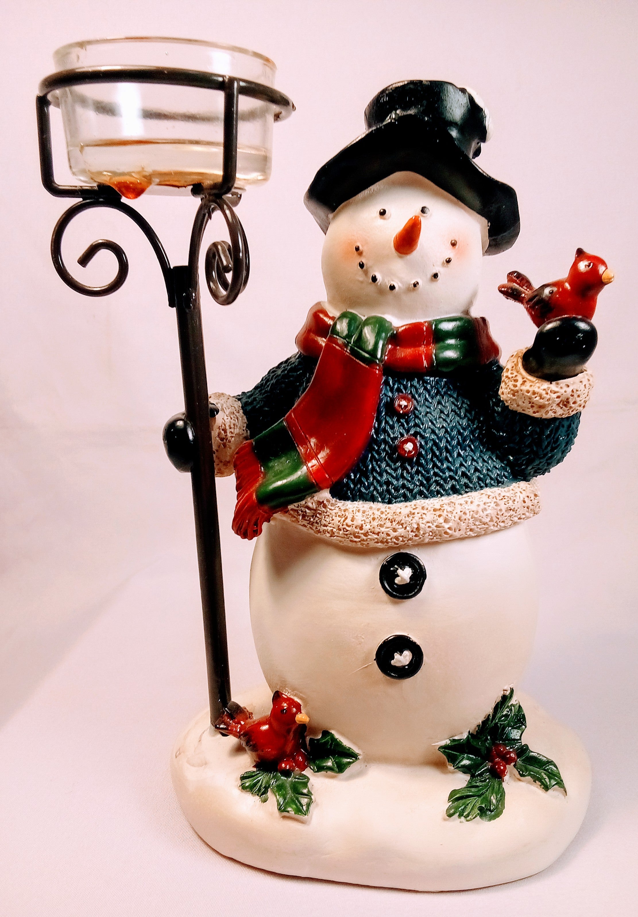 Festive Snowman Candle Holder Decor, Whimsical Christmas Centerpiece, Charming Folk Art, Unique Winter Display -