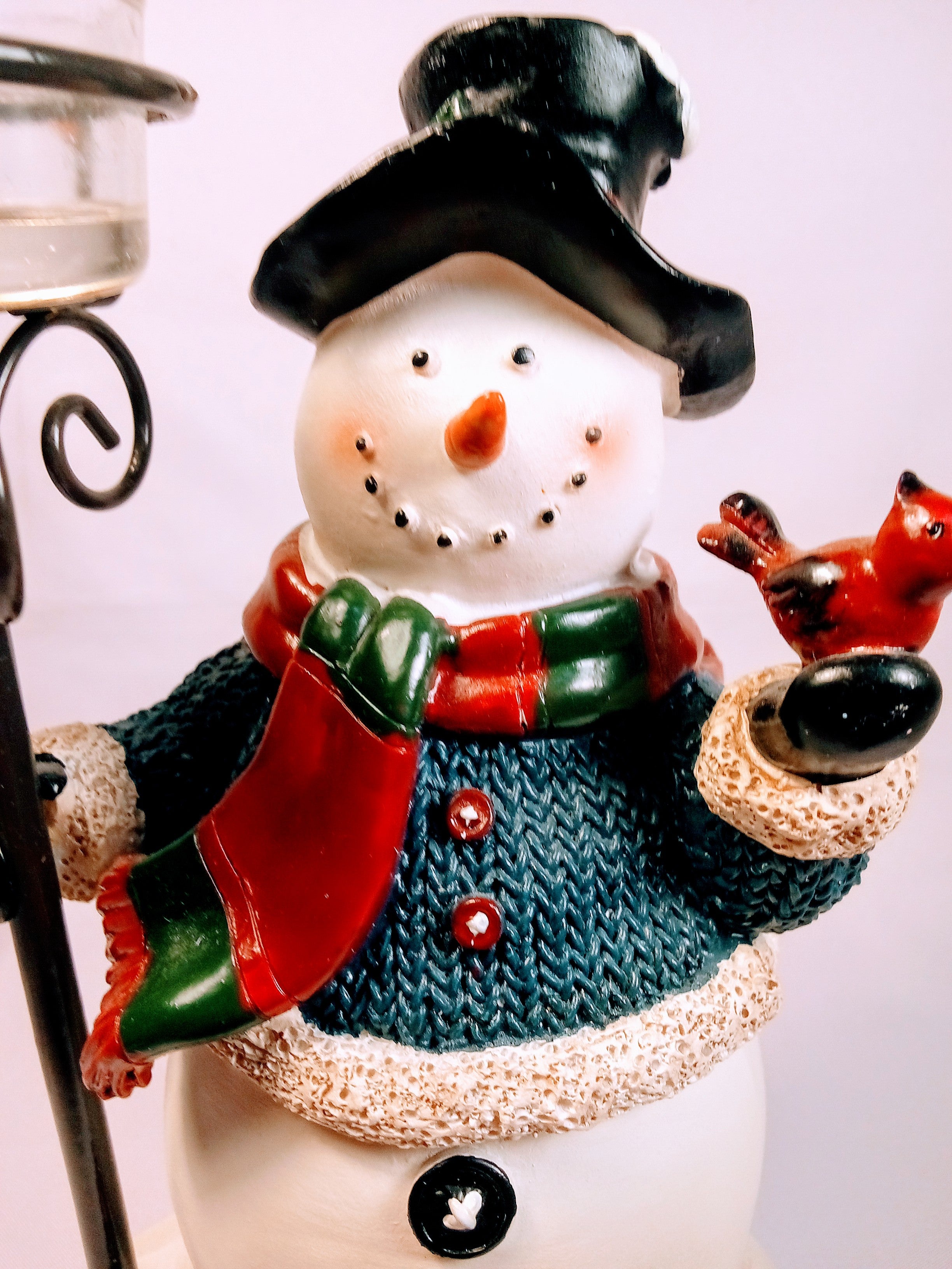 Festive Snowman Candle Holder Decor, Whimsical Christmas Centerpiece, Charming Folk Art, Unique Winter Display -