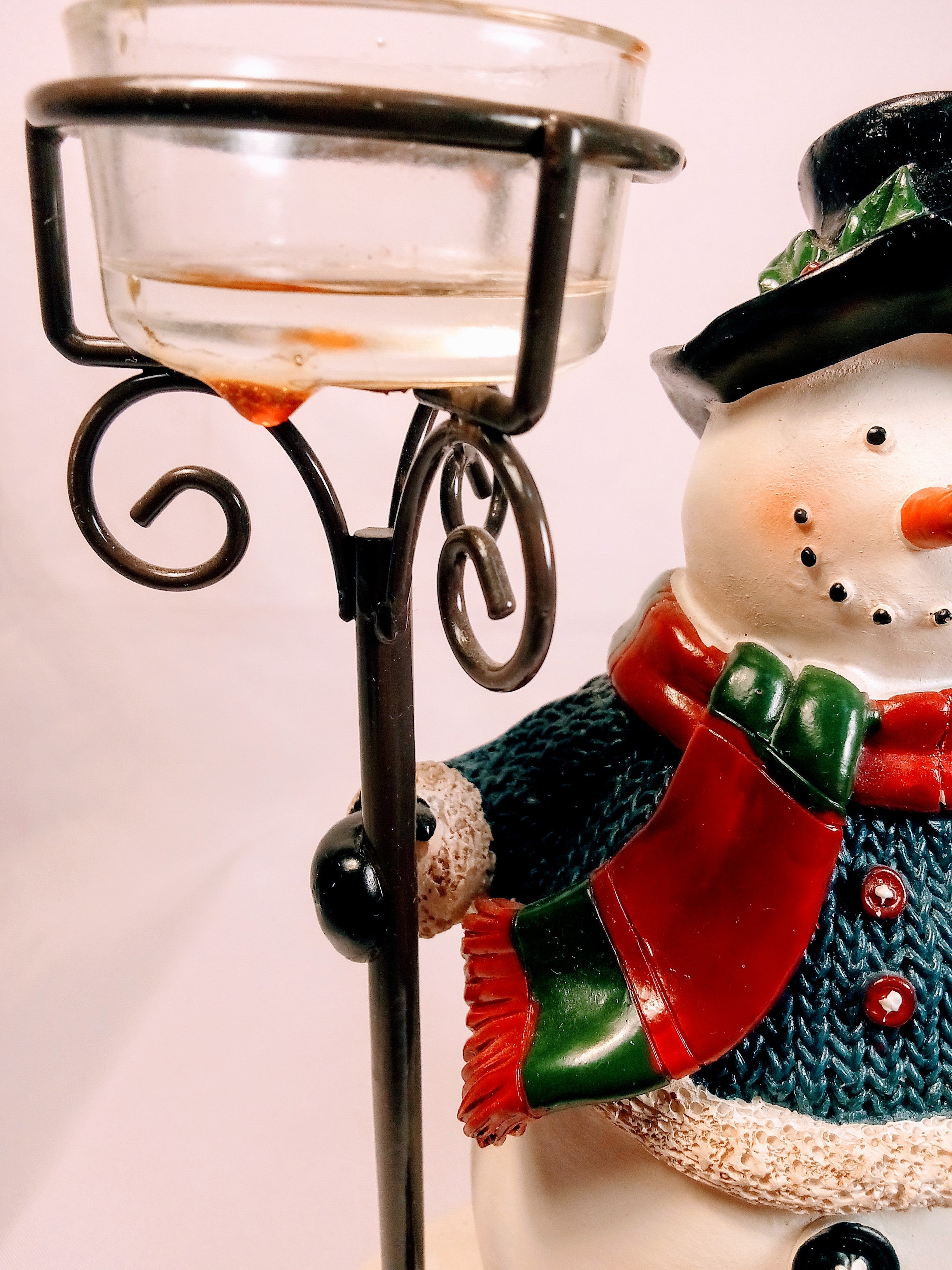 Festive Snowman Candle Holder Decor, Whimsical Christmas Centerpiece, Charming Folk Art, Unique Winter Display -
