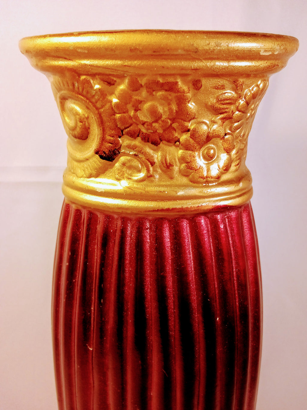 Vintage Tall Ribbed Vase 12" Timeless Style Decorative Classic Craftmanship, Plum Red Great Gift for Her