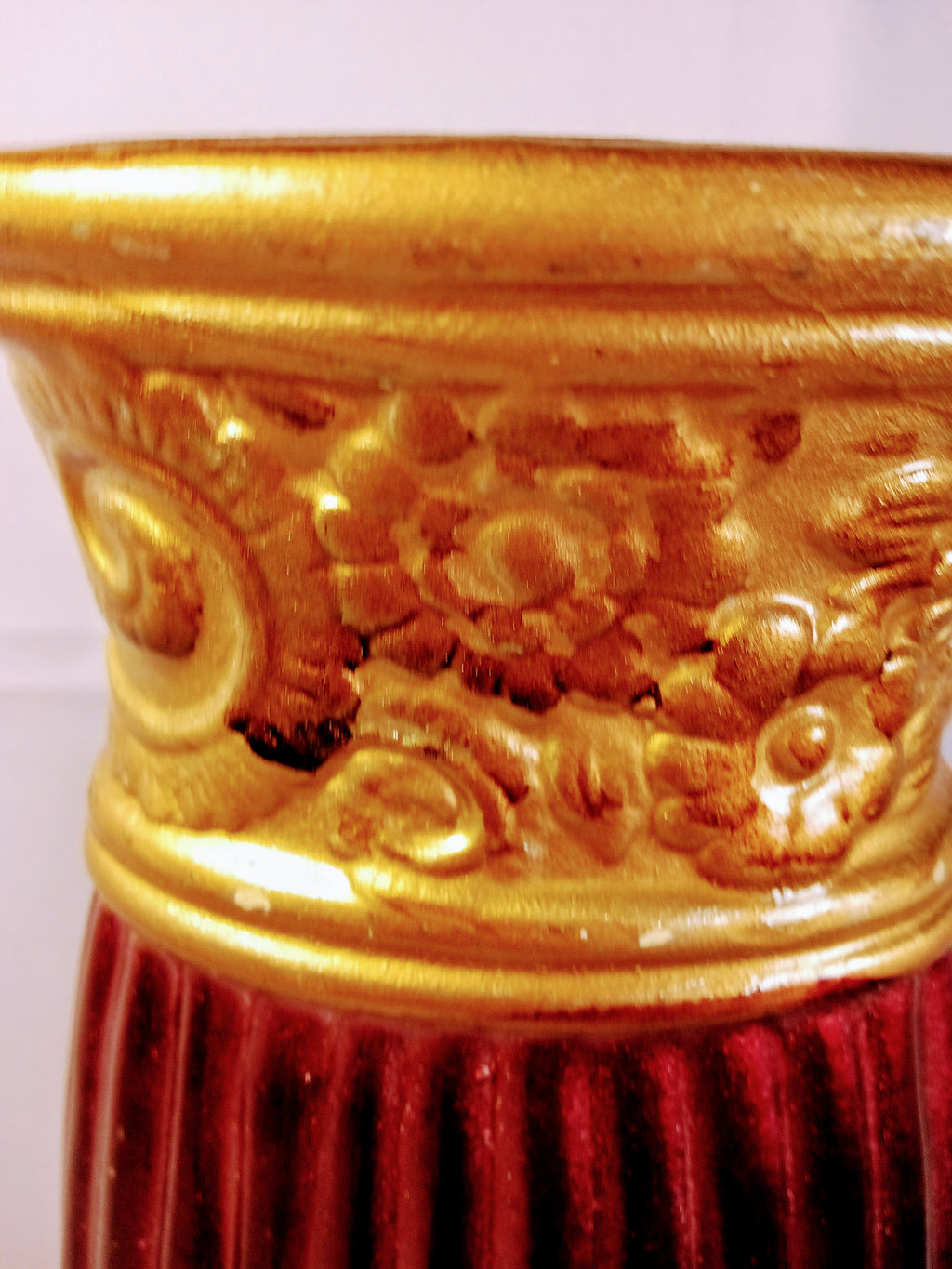 Vintage Tall Ribbed Vase 12" Timeless Style Decorative Classic Craftmanship, Plum Red Great Gift for Her