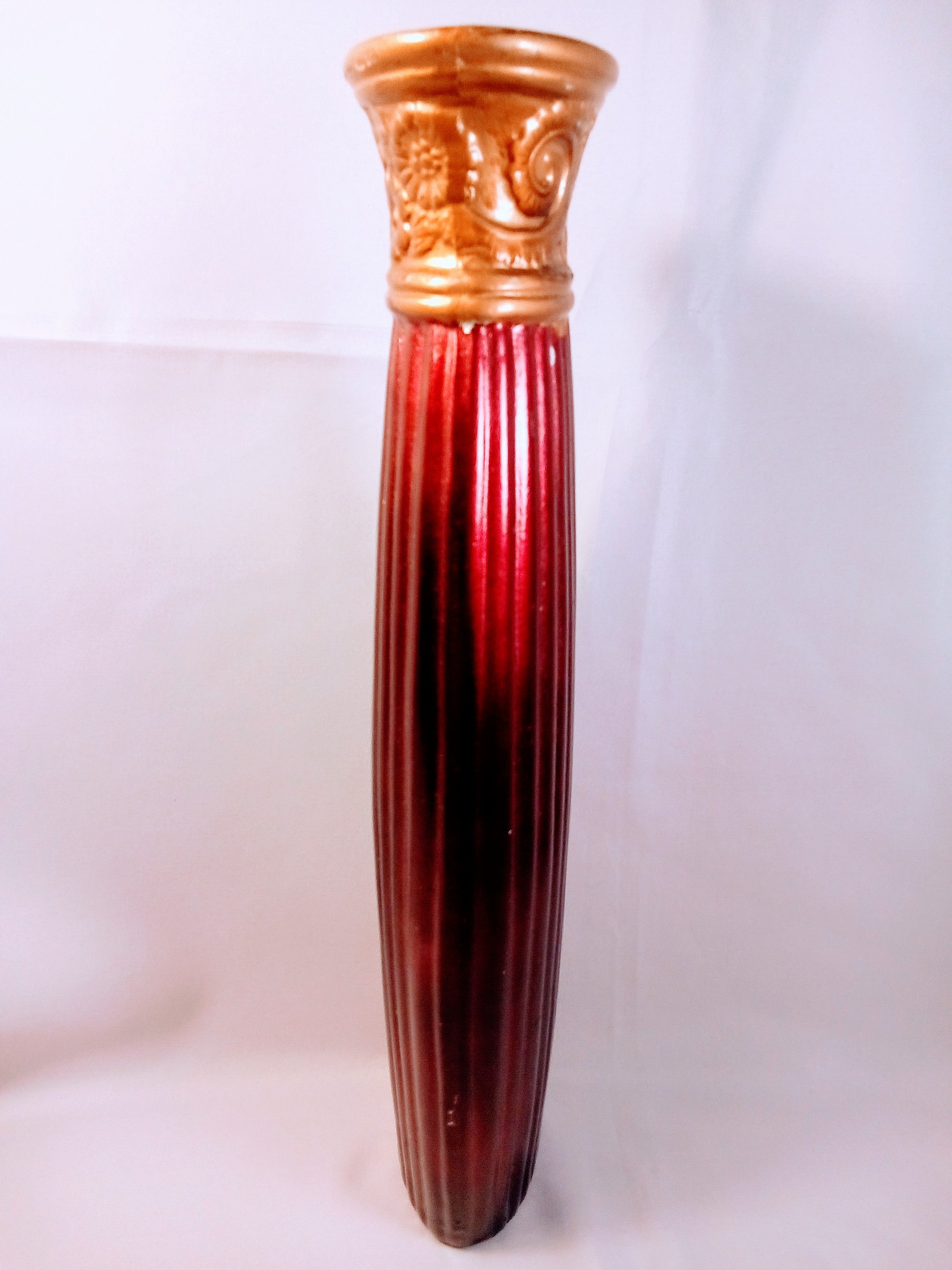 Vintage Tall Ribbed Vase 12" Timeless Style Decorative Classic Craftmanship, Plum Red Great Gift for Her