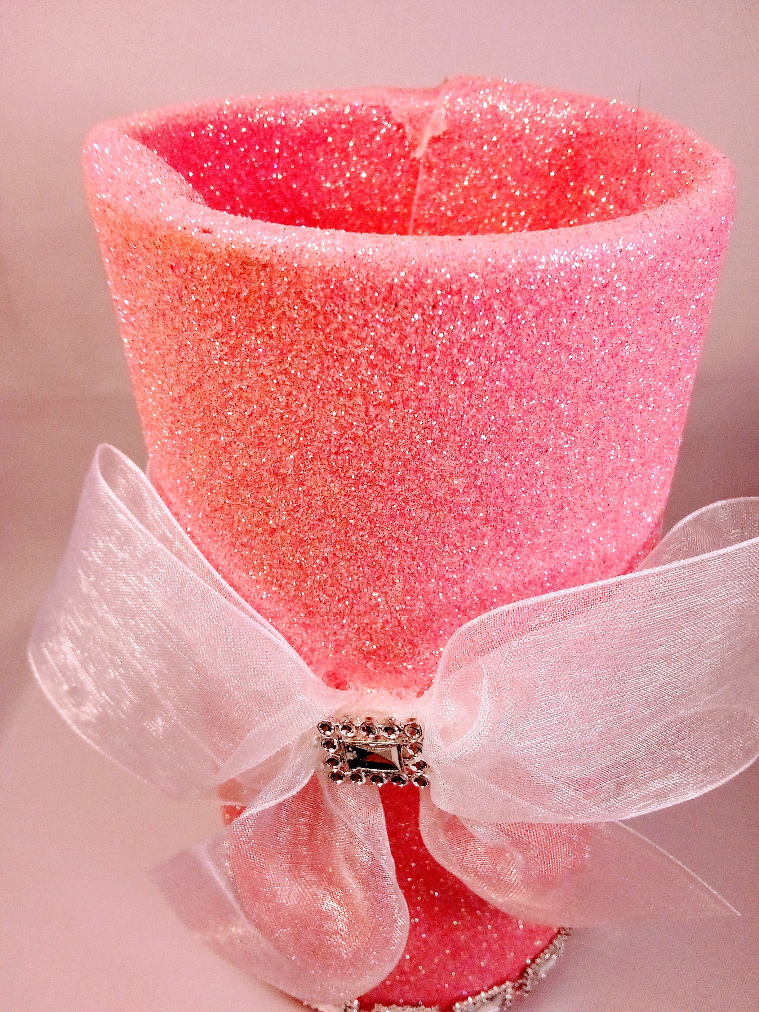 Pink Vase with Bow Flower Planter,  Home Decor for Nursery, Shabby Chic Collectible