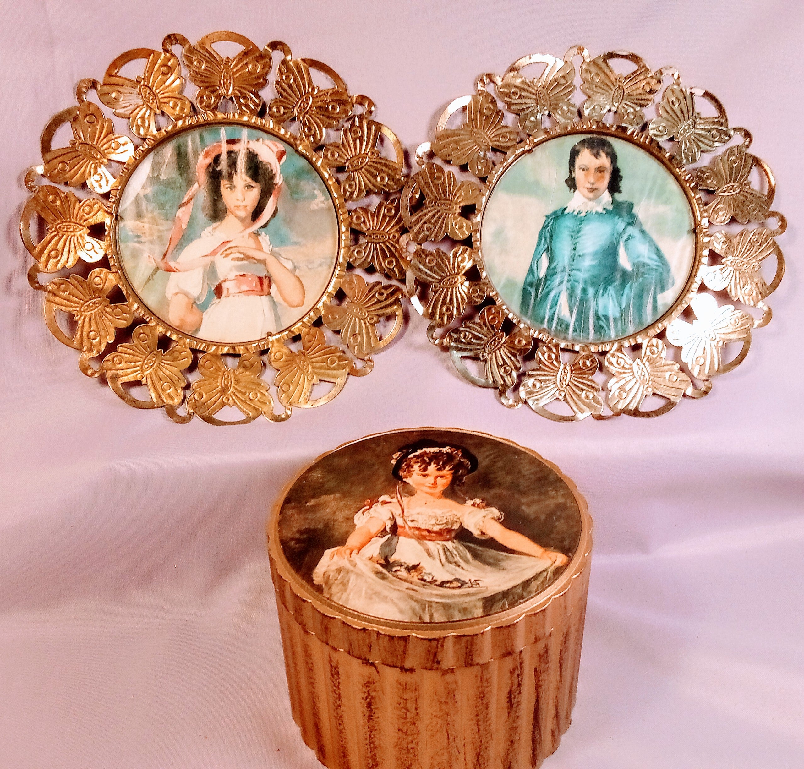 Victorian Jewelry Box AND Antique Picture Frames Set - Elegant Gold Lacquerware Gift for Her