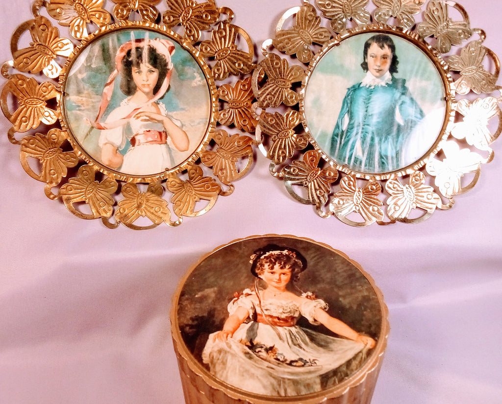 Victorian Jewelry Box AND Antique Picture Frames Set - Elegant Gold Lacquerware Gift for Her
