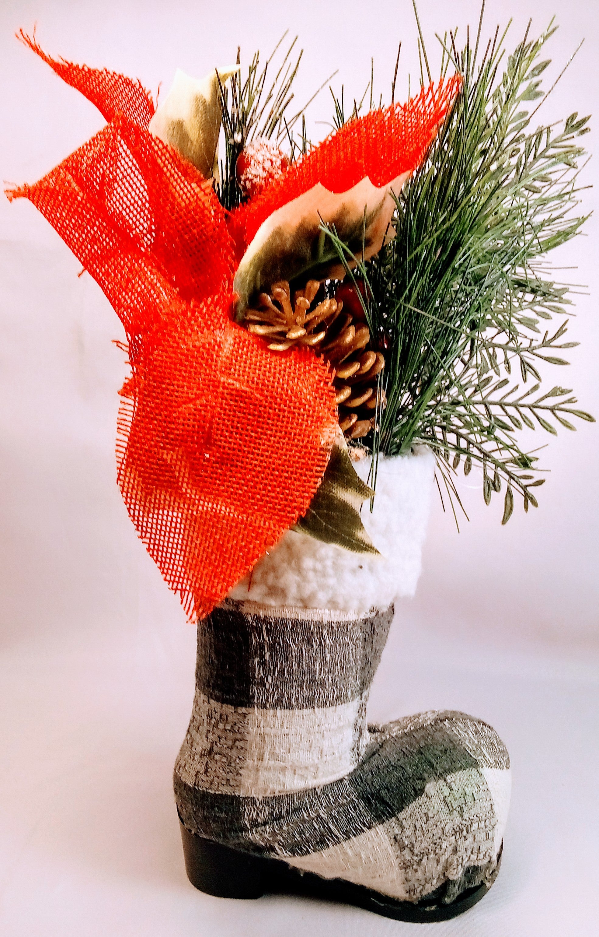 Christmas Boots Planter Checkered, Add a Touch of Magic to Your Home Decor, Rustic Holiday Plant Pot