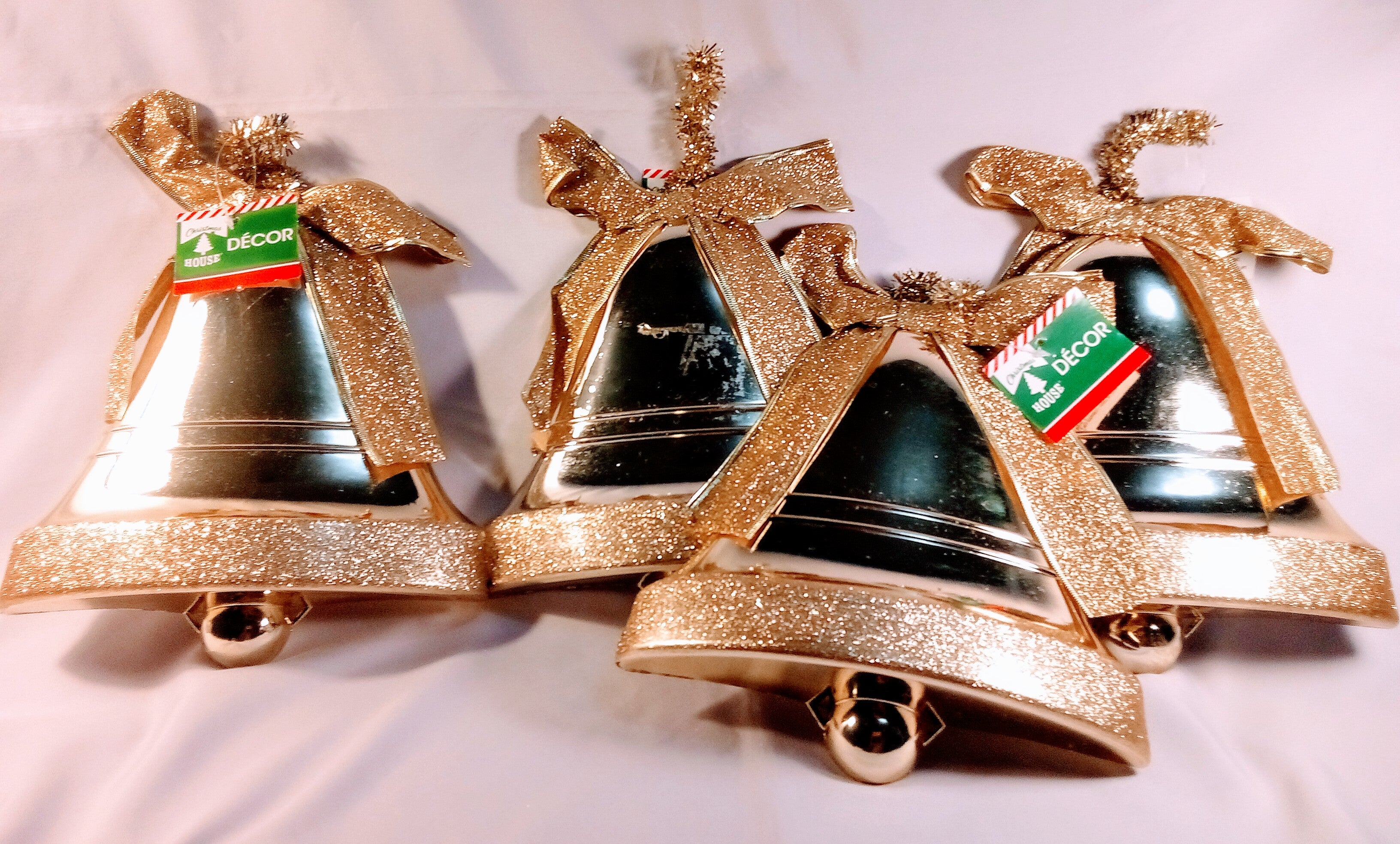 Christmas Festive Golden Bells  Elegant Decor for Her Joyful Home, Shimmering Wall Decor  (Large, Set of 4)