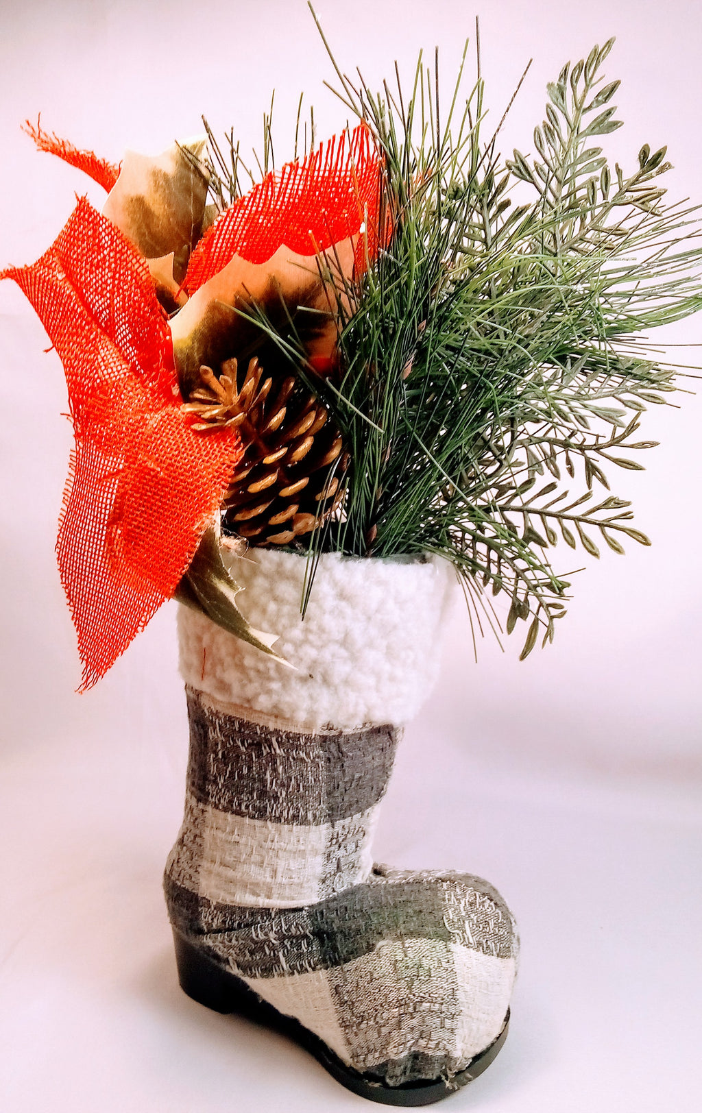 Christmas Boots Planter Checkered, Add a Touch of Magic to Your Home Decor, Rustic Holiday Plant Pot