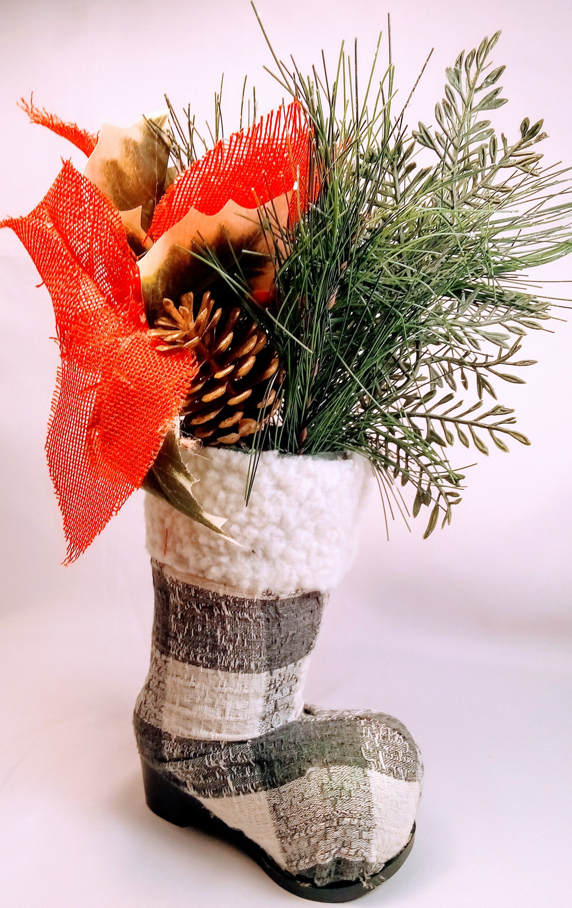 Christmas Boots Planter Checkered, Add a Touch of Magic to Your Home Decor, Rustic Holiday Plant Pot